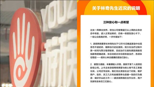 游族网络回应高层内斗致董事长林奇送医:作恶者并未得逞,各项体征稳定