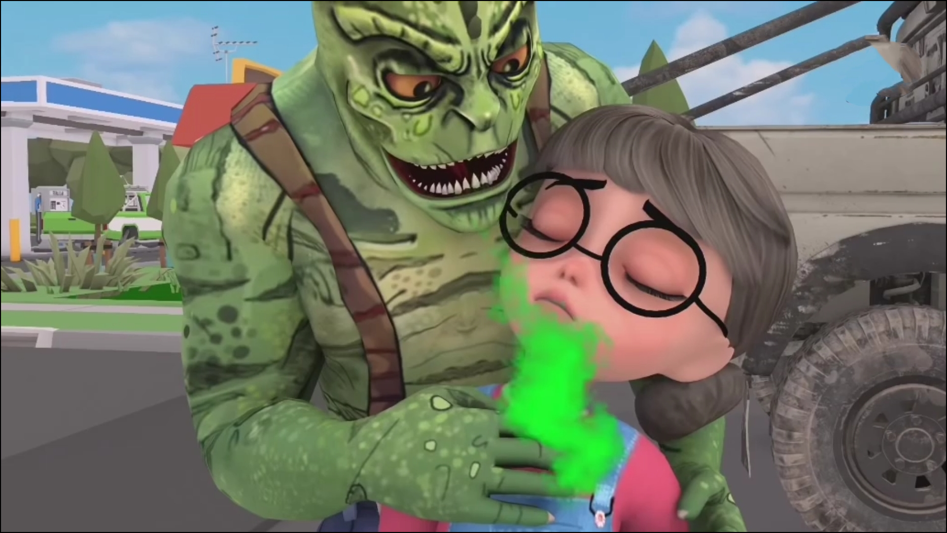 恐怖老师动画塔米被绿色怪物抓走尼克敌不过寻求胖婶帮忙