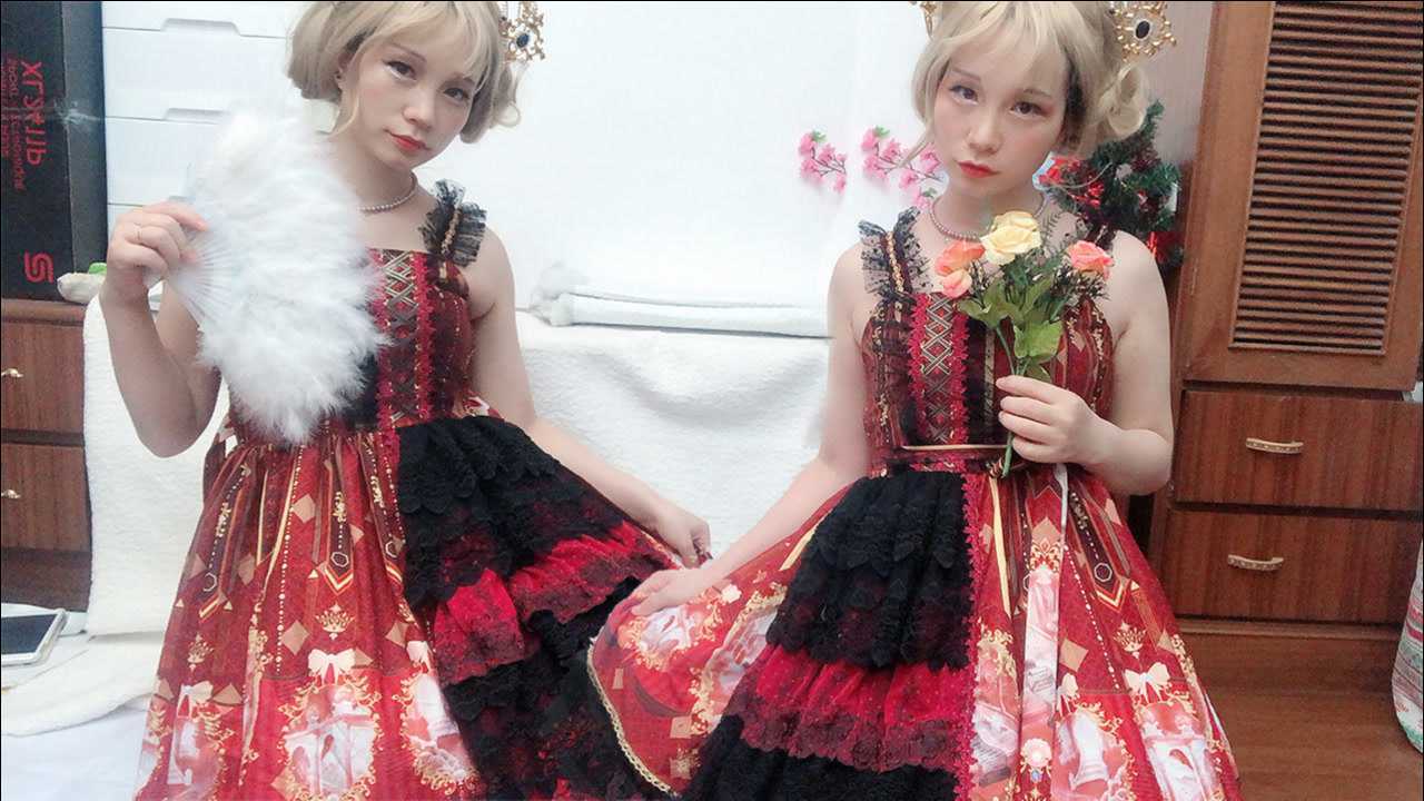【双子lolita】教程向侧开襟黑红配色lo裙闺蜜装,一次做两条