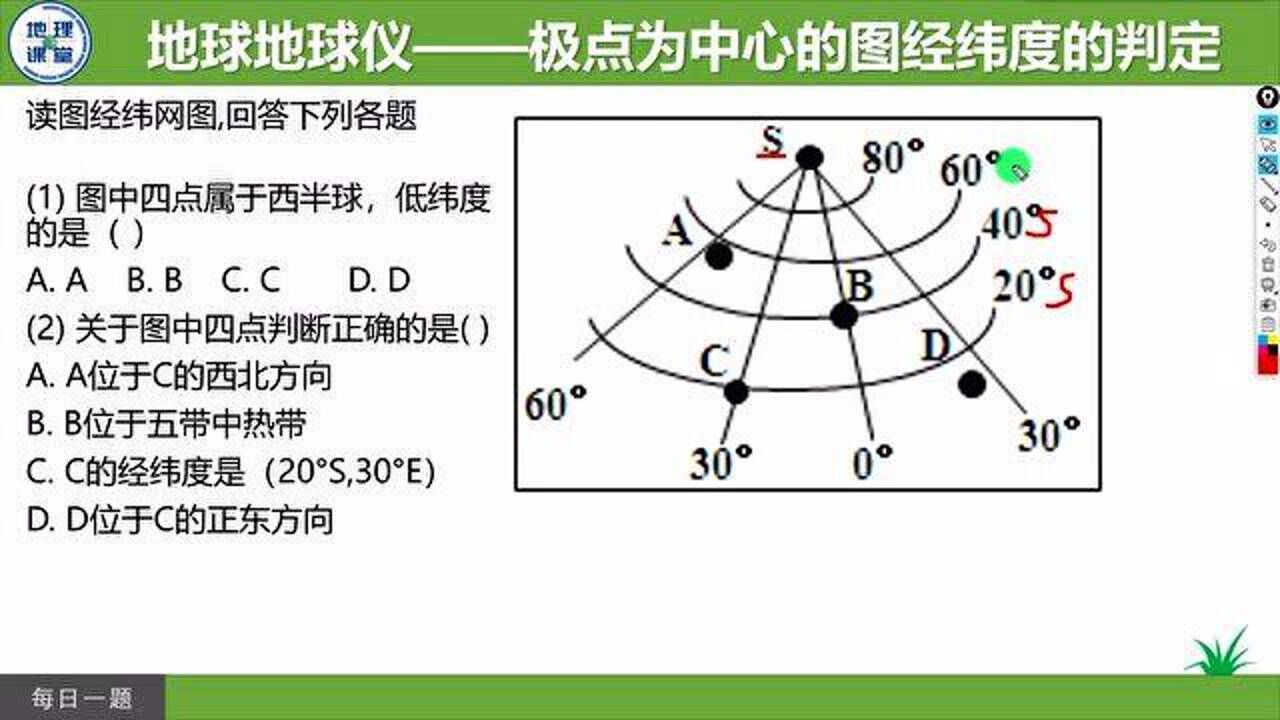 地球地球儀——極點為中心的圖經緯度的判定