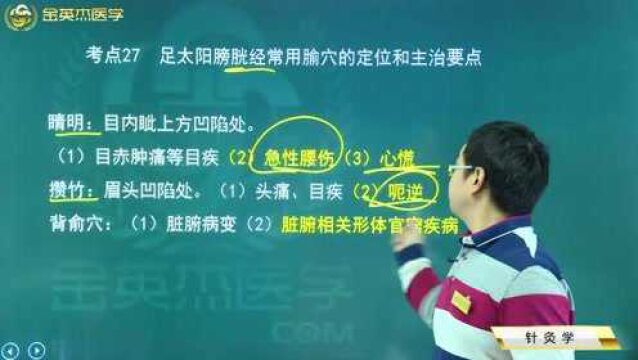 中医针灸学:足太阴膀胱经常用腧穴的定位和主治要点,痛经、腰背痛的针灸治疗主要穴位.