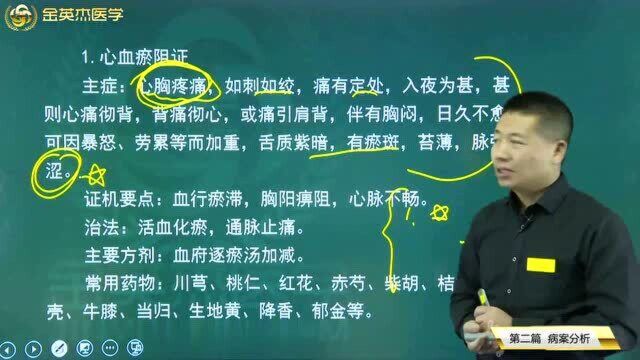 中医内科常见病:胸痹01心血瘀阻证的中医辨证论治