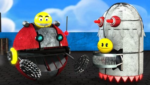 吃豆人动画：机器吃豆人与机器幽灵在迷宫大乱斗
