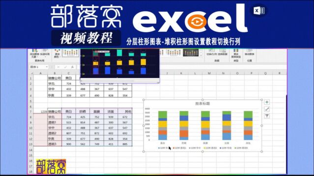 excel分层柱形图表视频:堆积柱形图设置教程切换行列