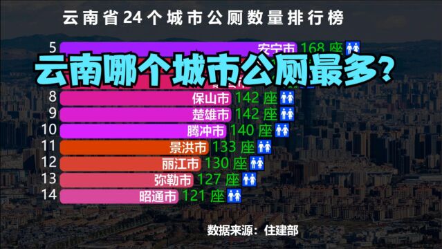 云南24个城市公厕数量排行榜,大理只能排第3,你的家乡排第几?