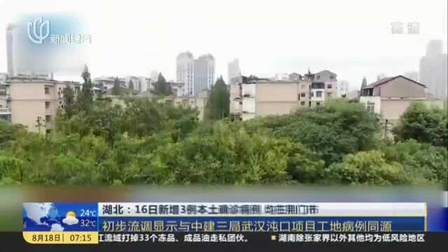 湖北:16日新增3例本土确诊病例 均在荆门市——初步流调显示与中建三局武汉沌口项目工地病例同源