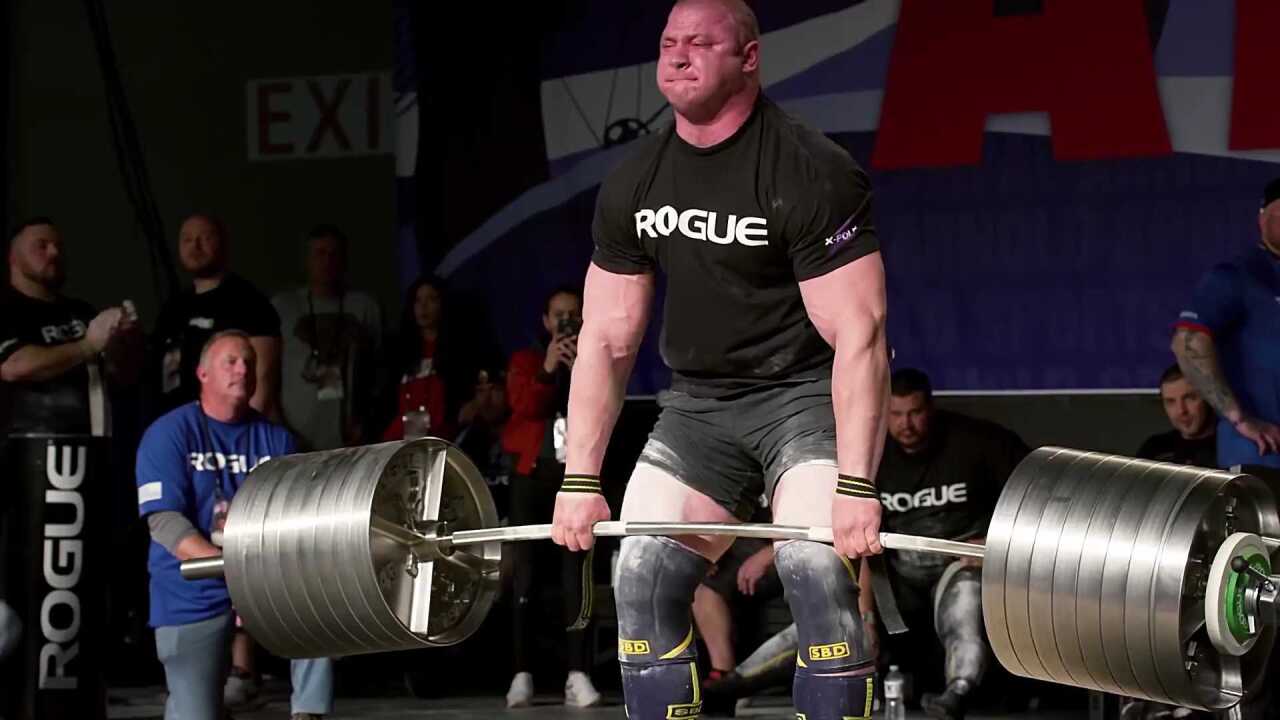 大力士硬拉比赛,挑战1073磅重量的牛人