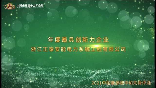 2021年度最具创新力企业浙江正泰安能电力系统工程有限公司