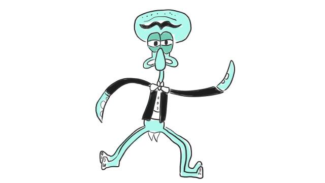 海绵宝宝动画中喜欢舞蹈的章鱼哥卡通简笔画