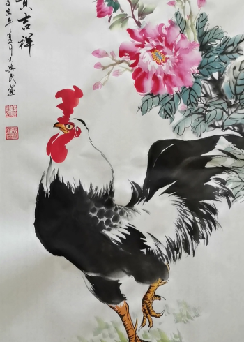 王兴民国画公鸡:神采奕奕,各种形态的大公鸡