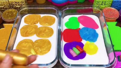 史莱姆玩具系列：黄金vs彩虹，两种材料混合起泡胶，DIY解压的水晶泥！