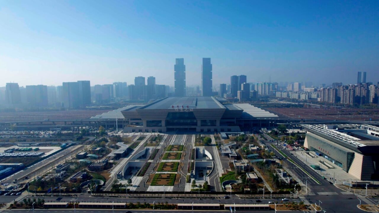 航拍郑州高铁东广场美景实拍