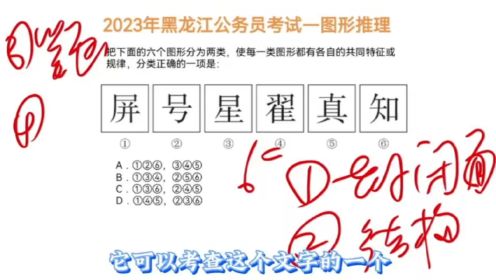 2023年黑龙江省公务员考试，图形推理真题，考查文字类图形分类
