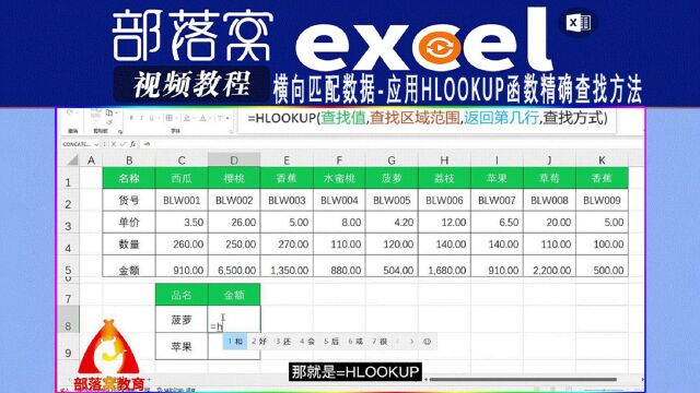 excel横向匹配数据视频:应用HLOOKUP函数精确查找方法