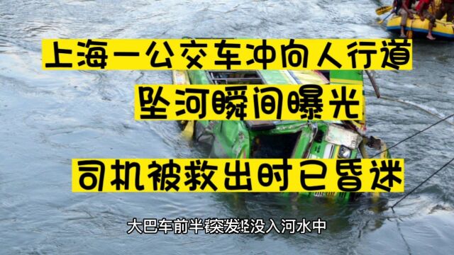 上海一公交车冲向人行道坠河瞬间曝光,司机被救出时已昏迷