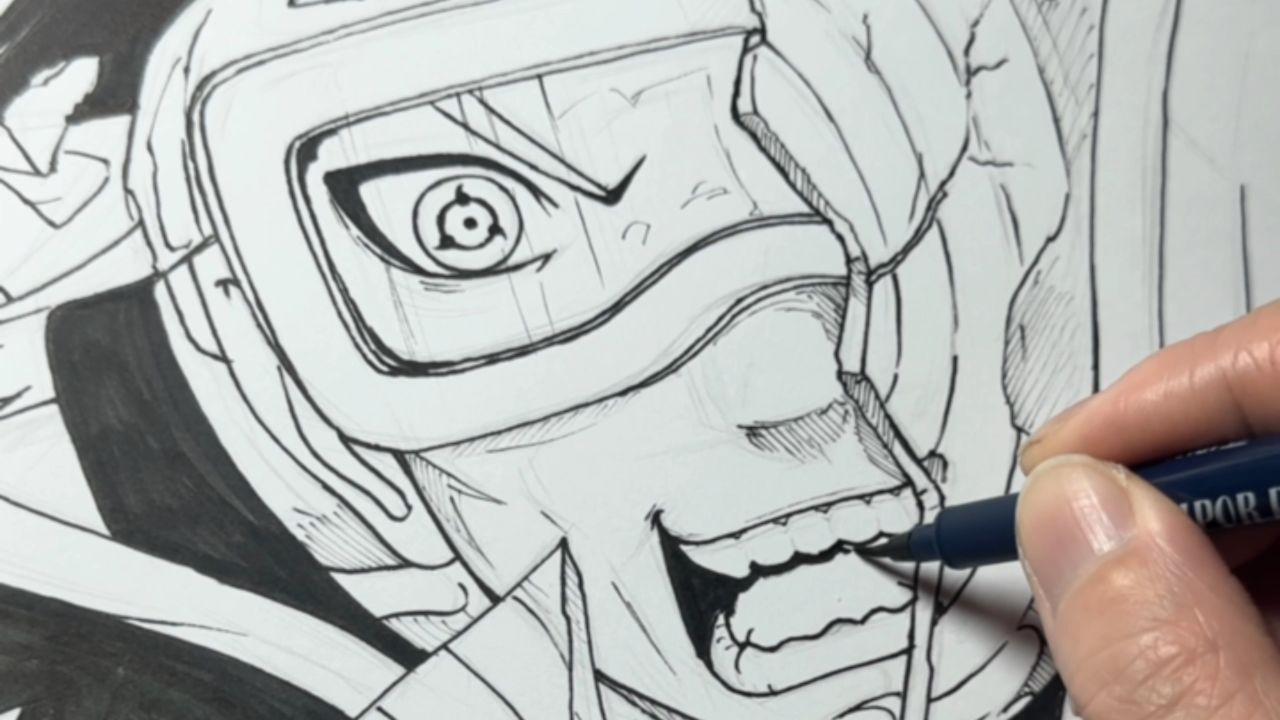 火影忍者宇智波带土勾线解压绘画过程