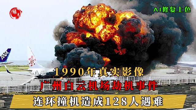 1990年真实影像,广州白云机场劫机事件,连环撞机造成128人遇难