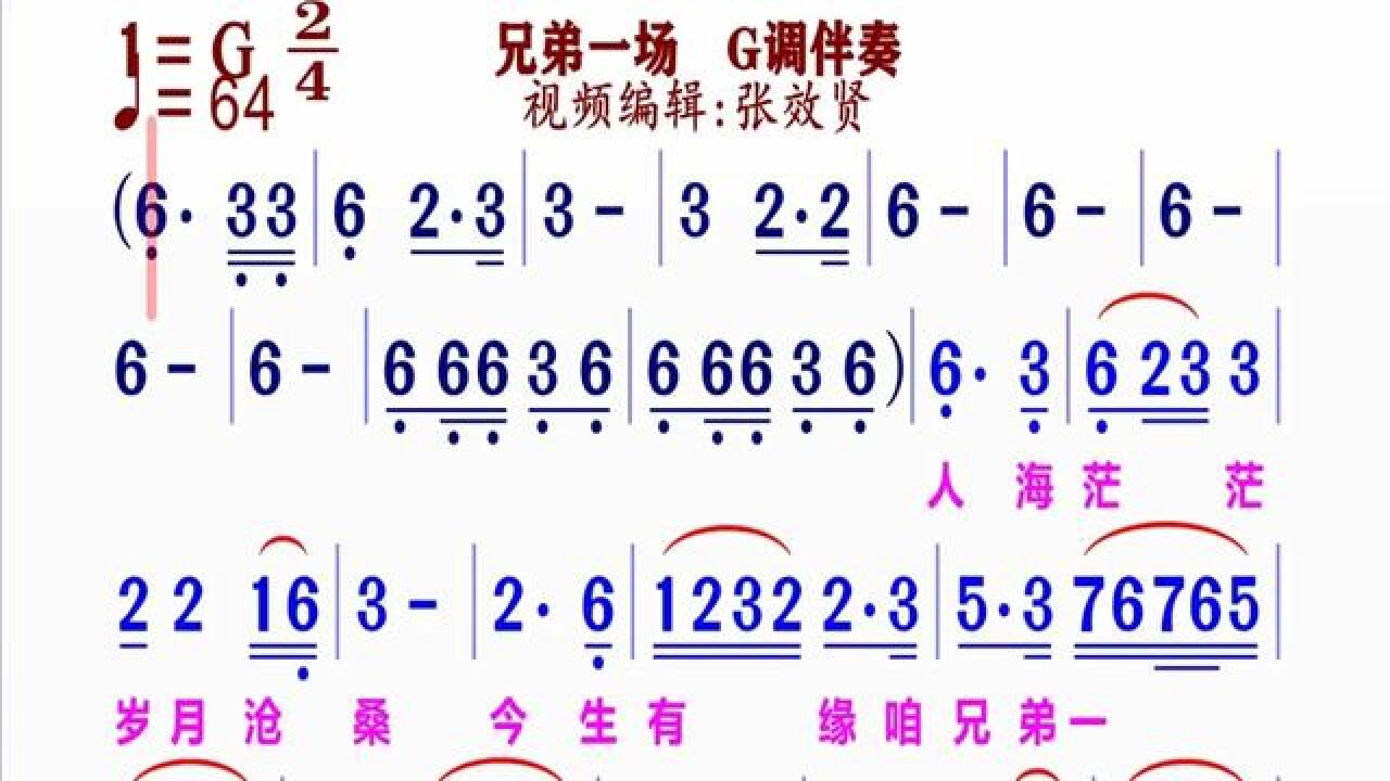 《兄弟一场》简谱g调伴奏 完整版请点击上面链接 知道吖张效贤课程