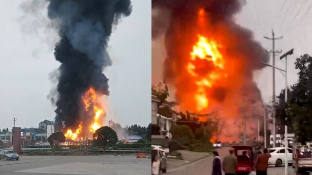 四川雅安境内一油罐车发生爆炸燃烧,现场发出多声巨响