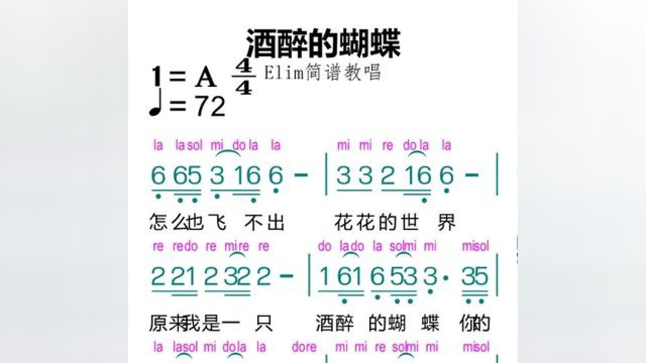 简谱识谱教学 #简谱 #酒醉的蝴蝶 #简谱教唱 #零基础学简谱