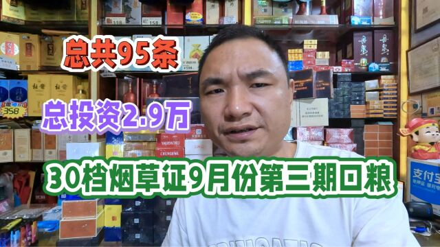 30档烟草证一期能订购口粮种类及数量:总共95条,总投资2.9万