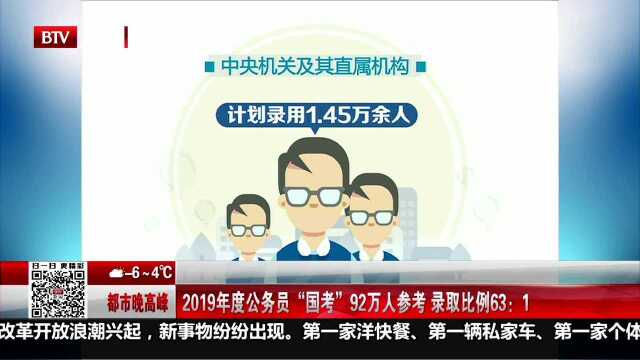 2019年度公务员“国考”92万人参考 录取比例63比1