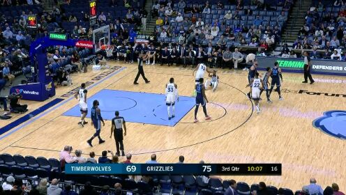 《NBA全场回放》【原声回放】森林狼vs灰熊第3节 安德森前后夹击双臂暴扣挂筐
