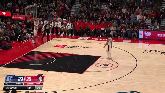 NBA常规赛：灰熊vs开拓者第1节英文原声回放
