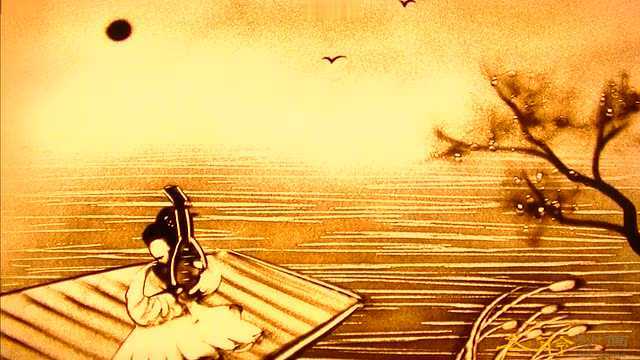 诗词沙画大会"犹抱枇杷半遮面"的沙画意境