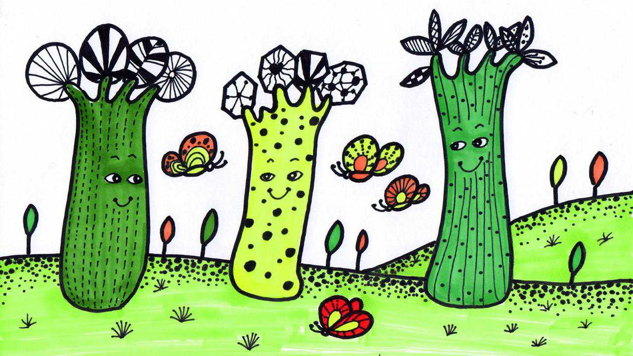 美丽的树林儿童画简单图片