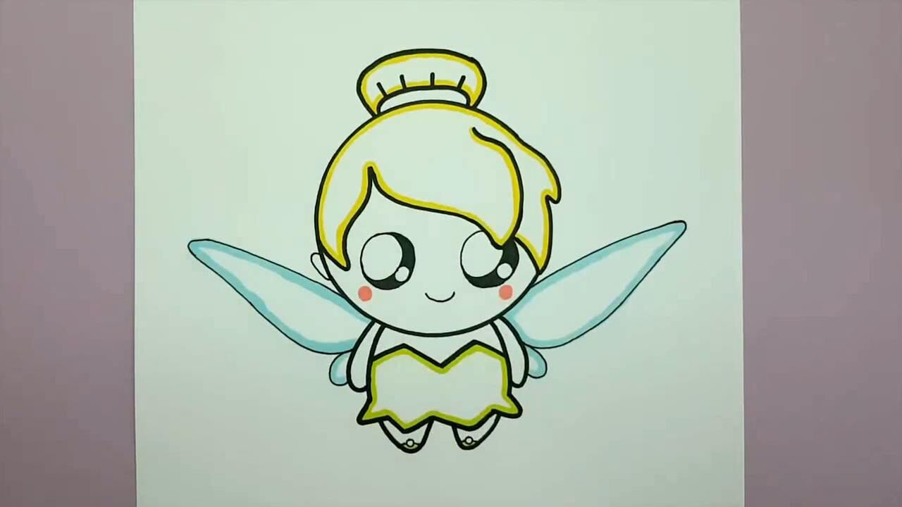 幼儿简笔画教程水彩笔从一个圆圈画出一只卡通q版小精灵