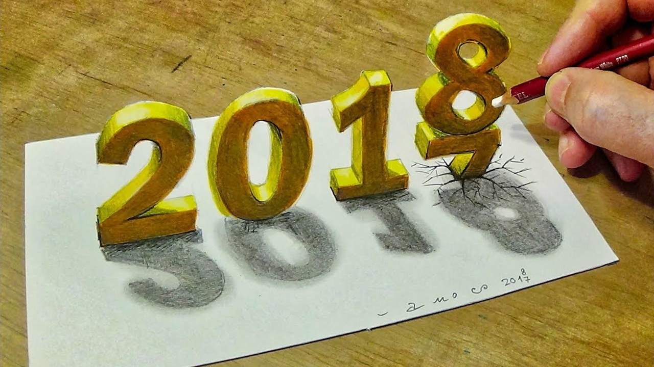 牛人在3d图纸画的跨年数字,满满的立体感