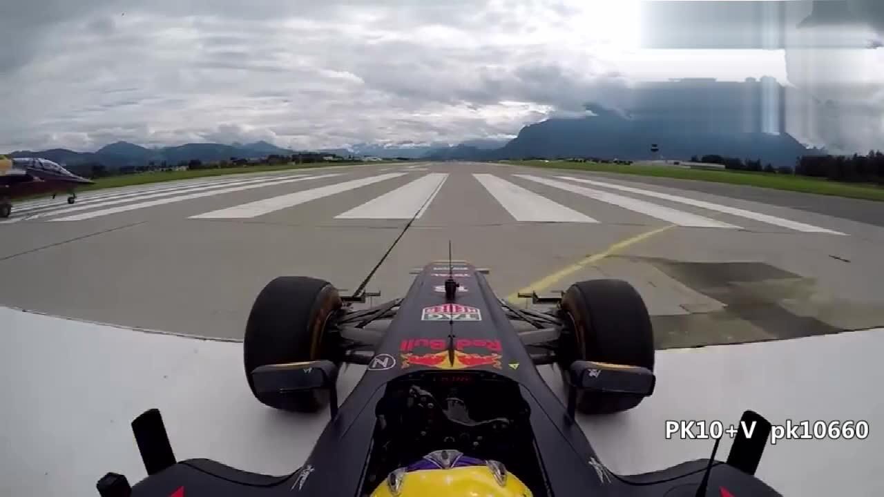 f1红牛北京赛车在萨尔茨堡机场跑道上较量一番