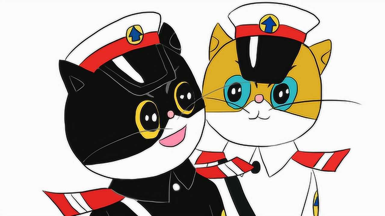 黑猫警长与白猫班长儿童亲子简笔画
