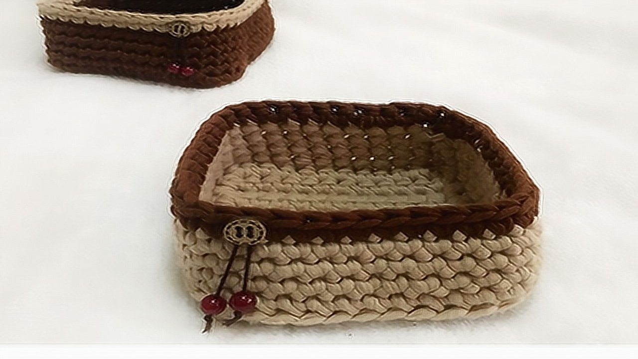 小脚丫正方形收纳筐布条线毛线收纳筐的钩法