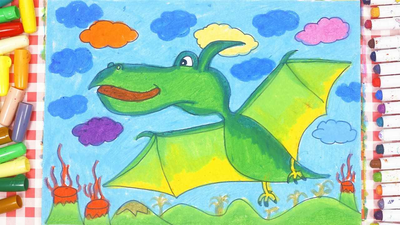 儿童画场景故事会飞的恐龙翼龙