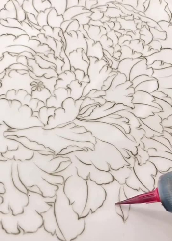 果酱画,白描,牡丹