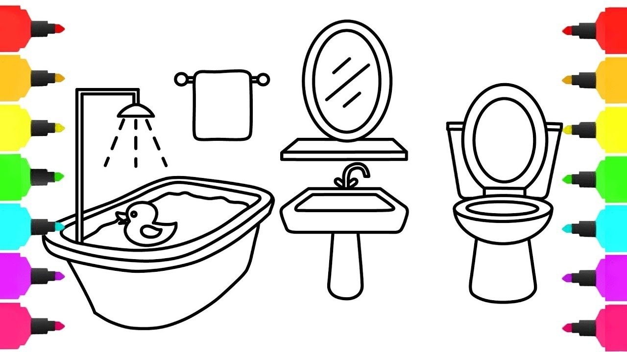 亲子画画学习:卫生间的马桶浴池