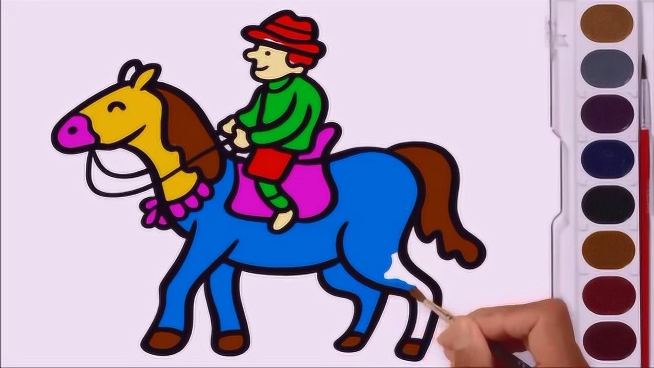 小孩骑大马简笔画图片