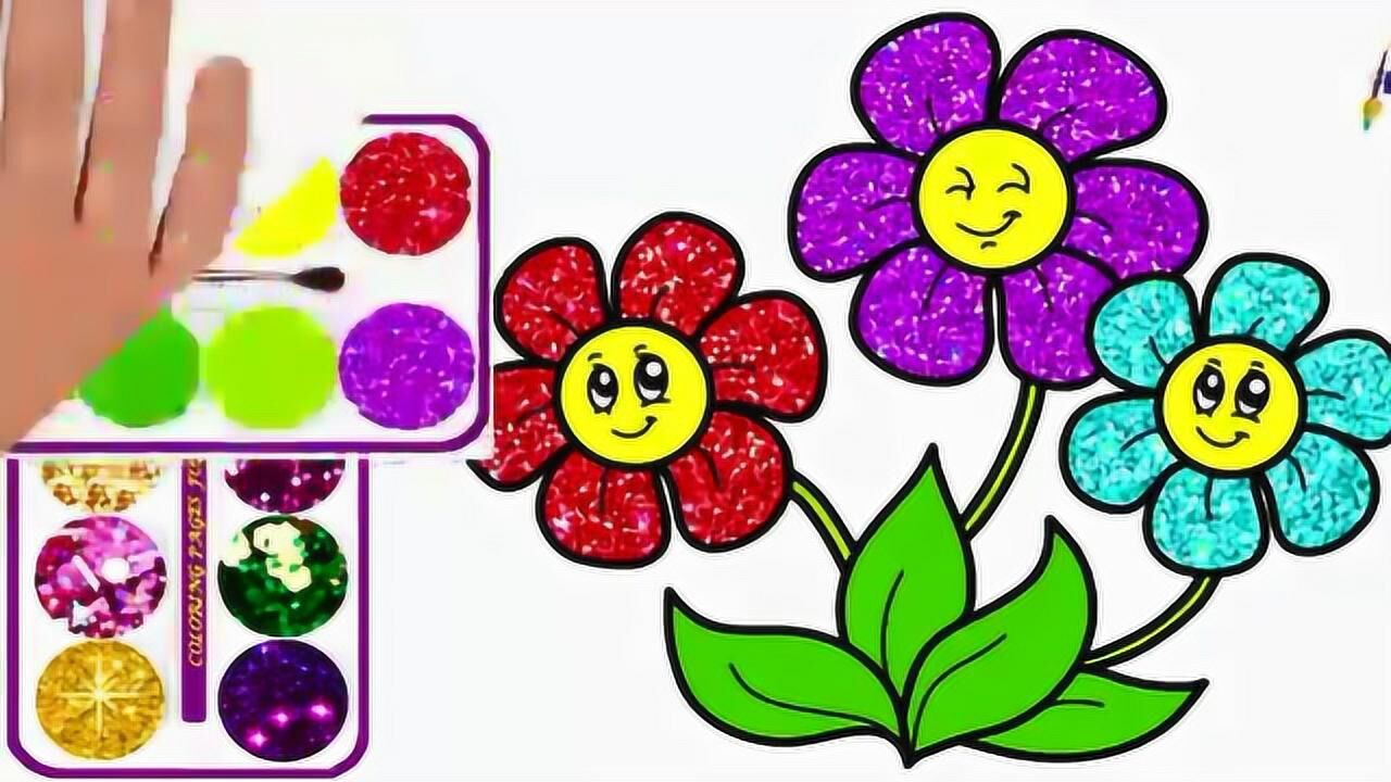 儿童简笔画金粉三朵小花