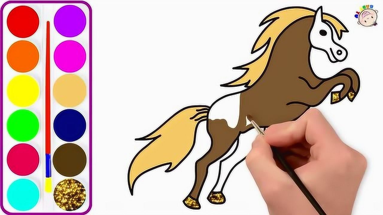 幼儿色彩绘画早教教小朋友学画画画出奔跑的骏马涂颜色