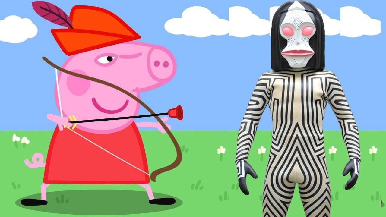 小猪佩奇用弓箭射怪兽达达简笔画