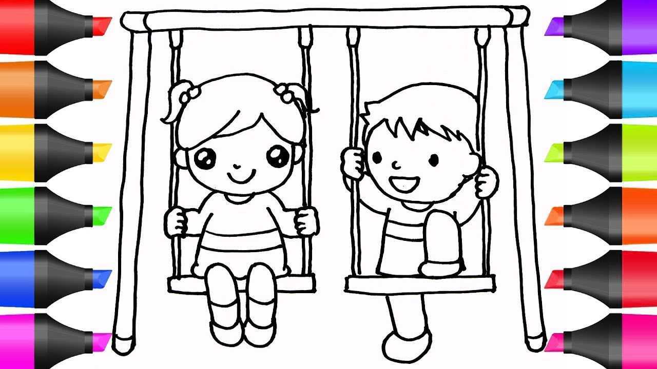 亲子简笔画:哥哥妹妹玩玩秋千