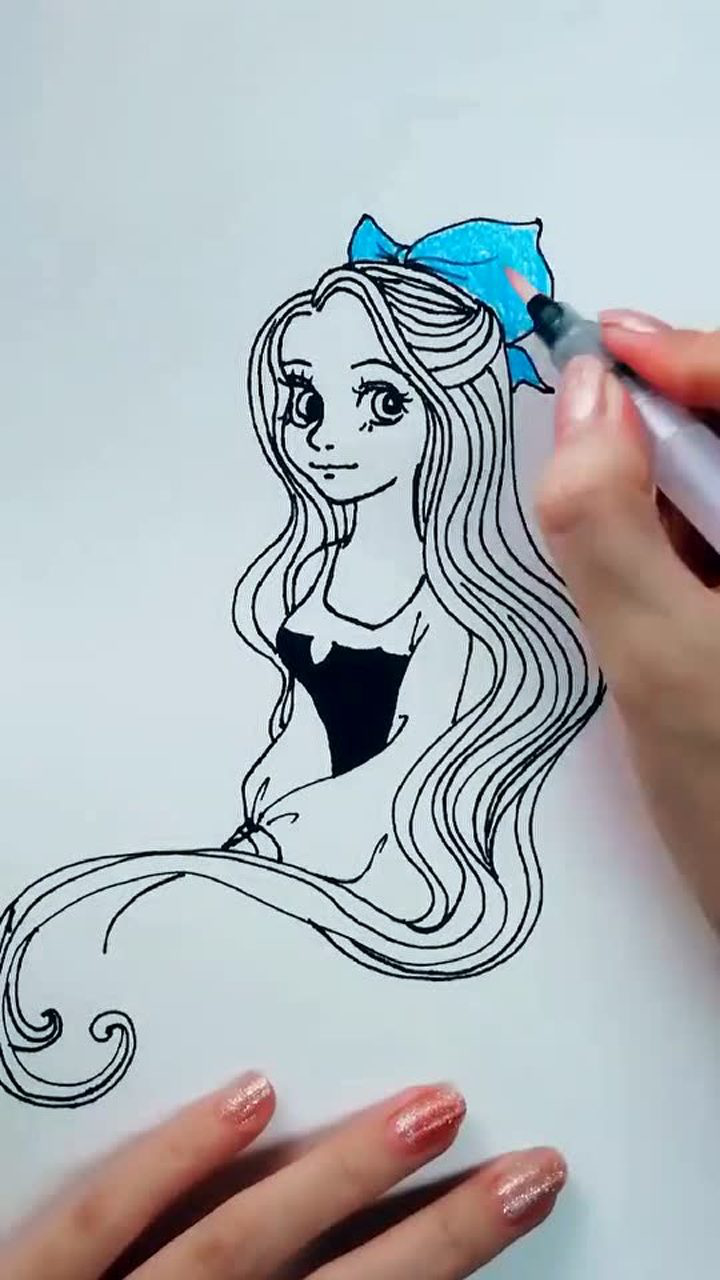 简笔画,画一个美丽的长发姑娘,你喜欢吗