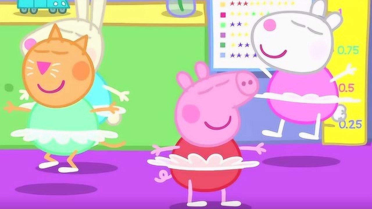 小猪佩奇和小伙伴们在上舞蹈课她们沉醉在芭蕾舞的练习之中