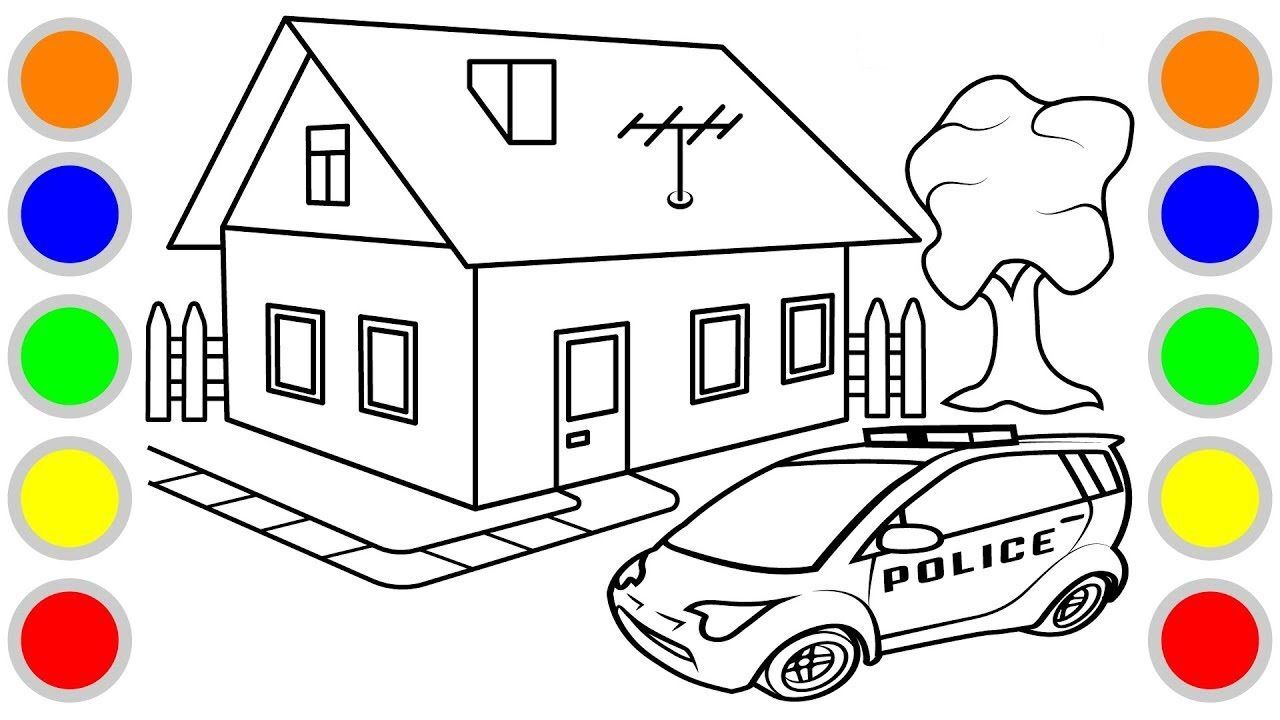 儿童简笔画警车和大房子