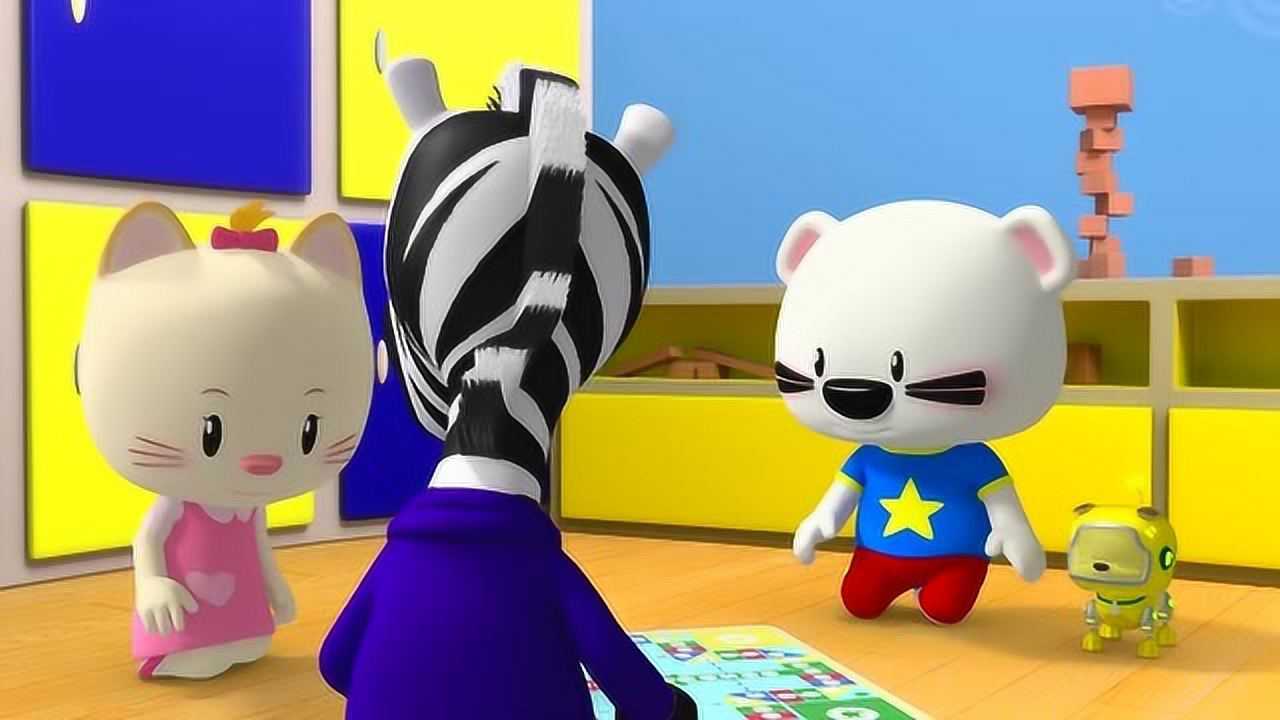 超级小熊布迷:布迷三人又玩起了棋盘游戏,马克拿着玩具玩儿游戏