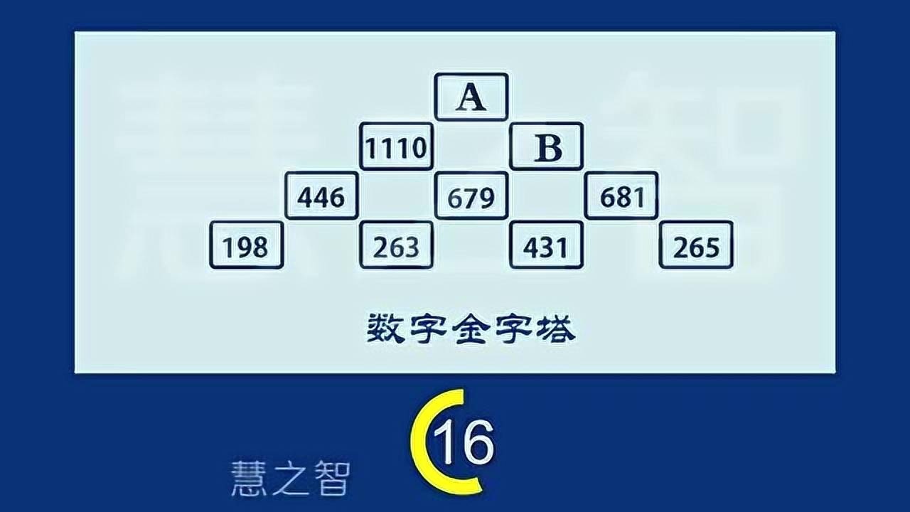 外国小学智力题数字金字塔上a和b两块砖你能算出多少吗