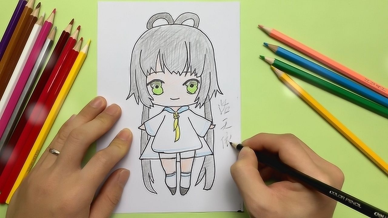 创意手工简笔画:手绘卡通q版洛天依头像画,好萌呀!