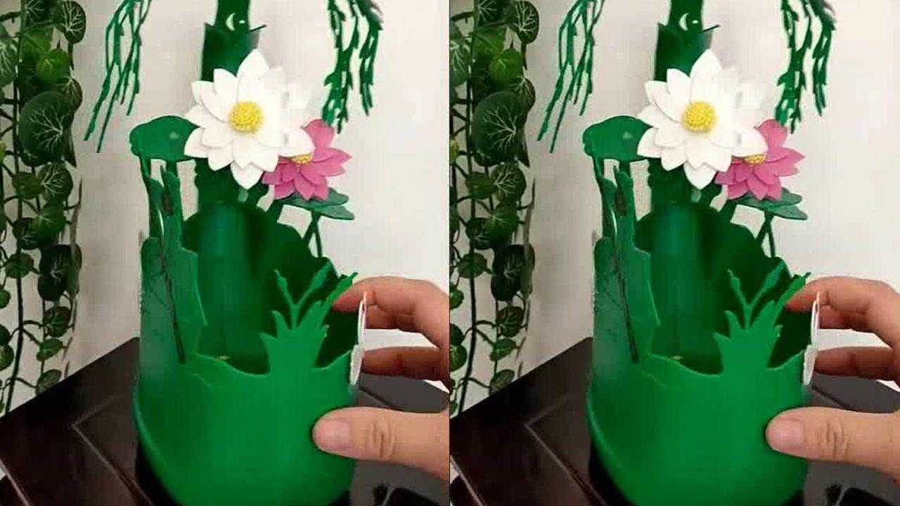 给大家分享一组绿色洗衣液瓶雕刻作品